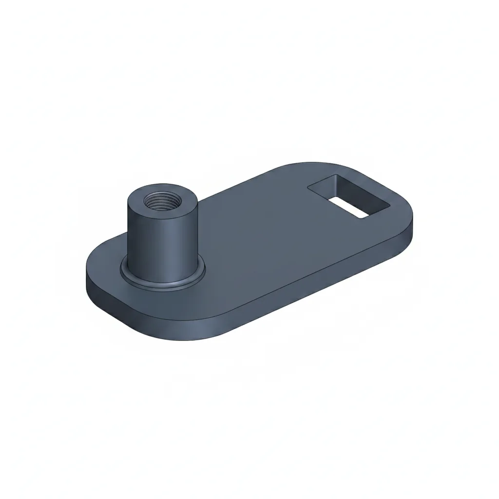 Clean 3D CAD render of the industrial bracket in our parametric CAD style, 3/4 isometric view