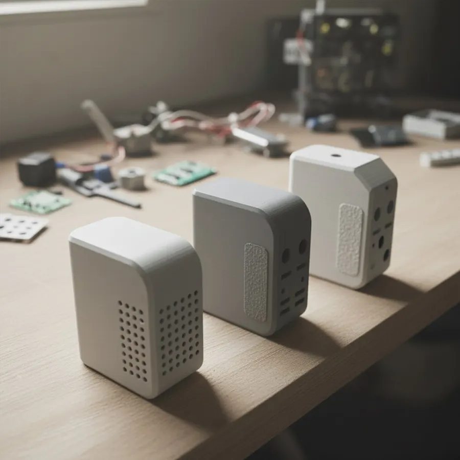 3DPE product development · workshop prototypes area showing iteration cycle samples